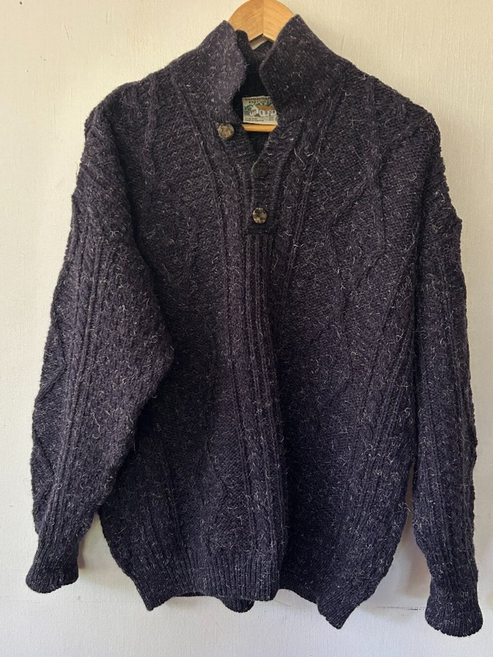 Connemara Knitwear Irish Pure New Wool Sweater Fishermans Womens M Blue VTG